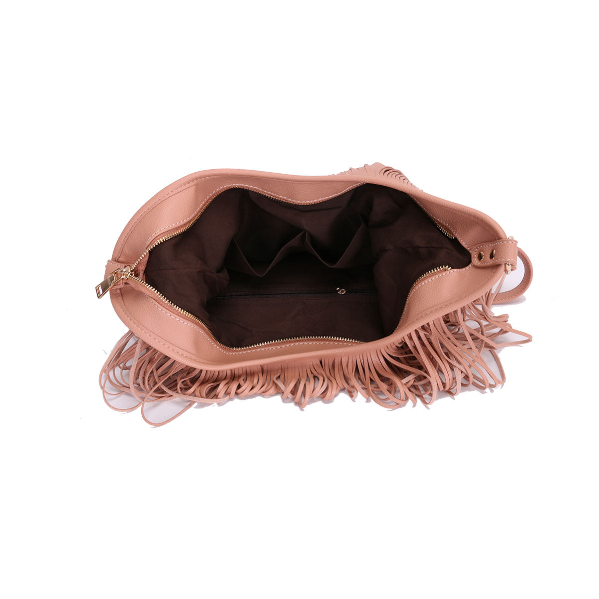 GESSY TASSEL COWGIRL FRINGE DECOR SOFT FAUX LEATHER HANDBAG IN DARK PINK