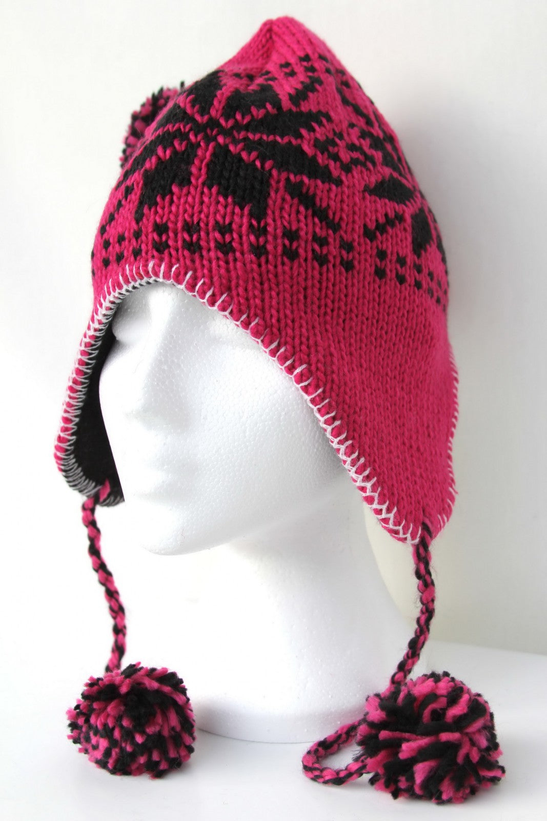 GESSY SKI WINTER WOOLEN HAT SNOWFLAKE PATTERN IN FUSHIA