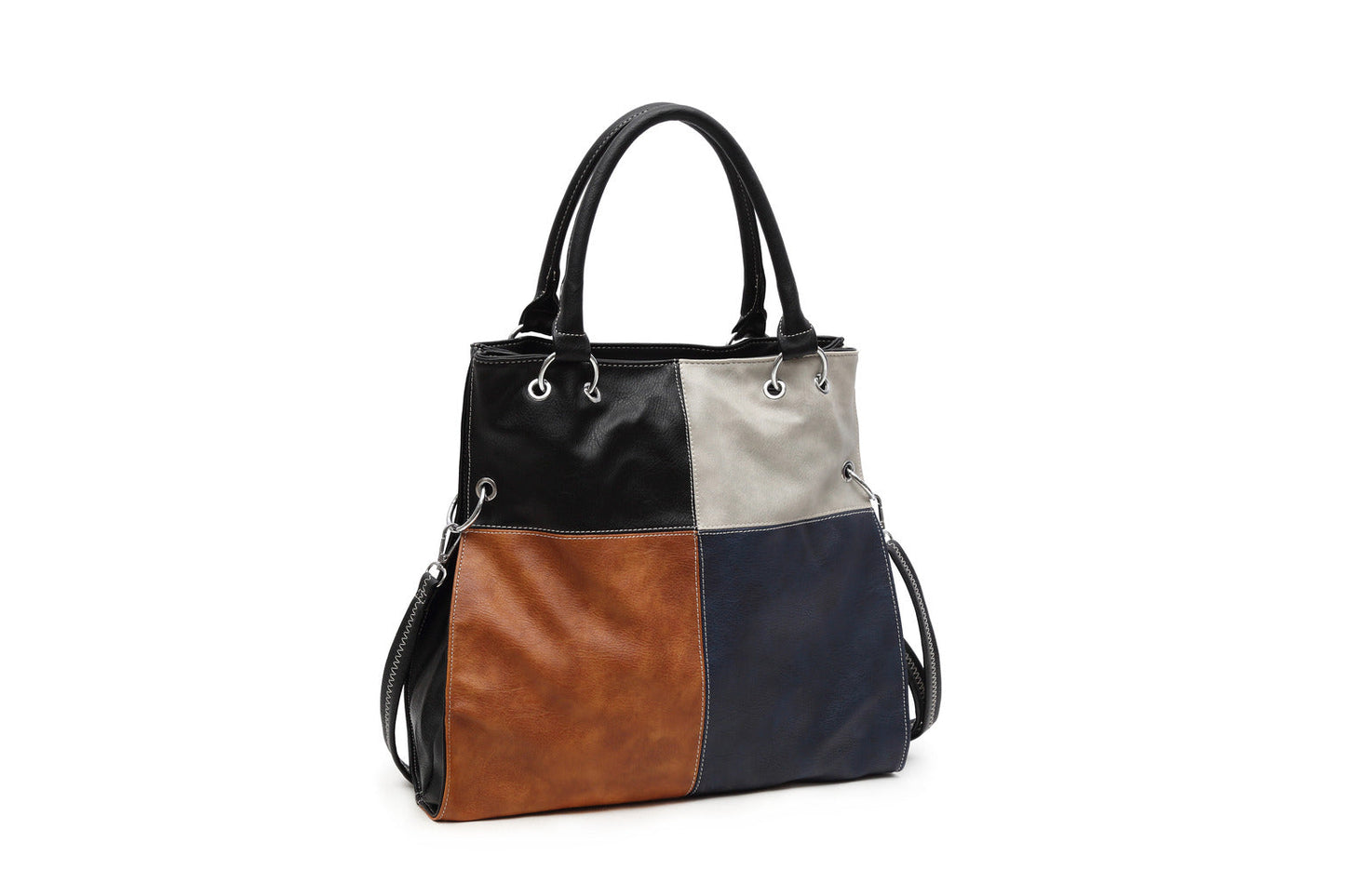 GESSY COLORBLOCK DOUBLE STRAP HANDBAG IN BLACK/BLUE