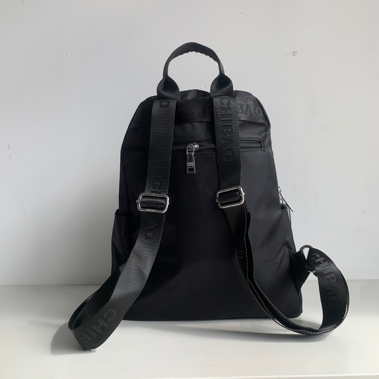 GESSY NYLON MULTI-LAYER BIG BACKPACK IN BLACK