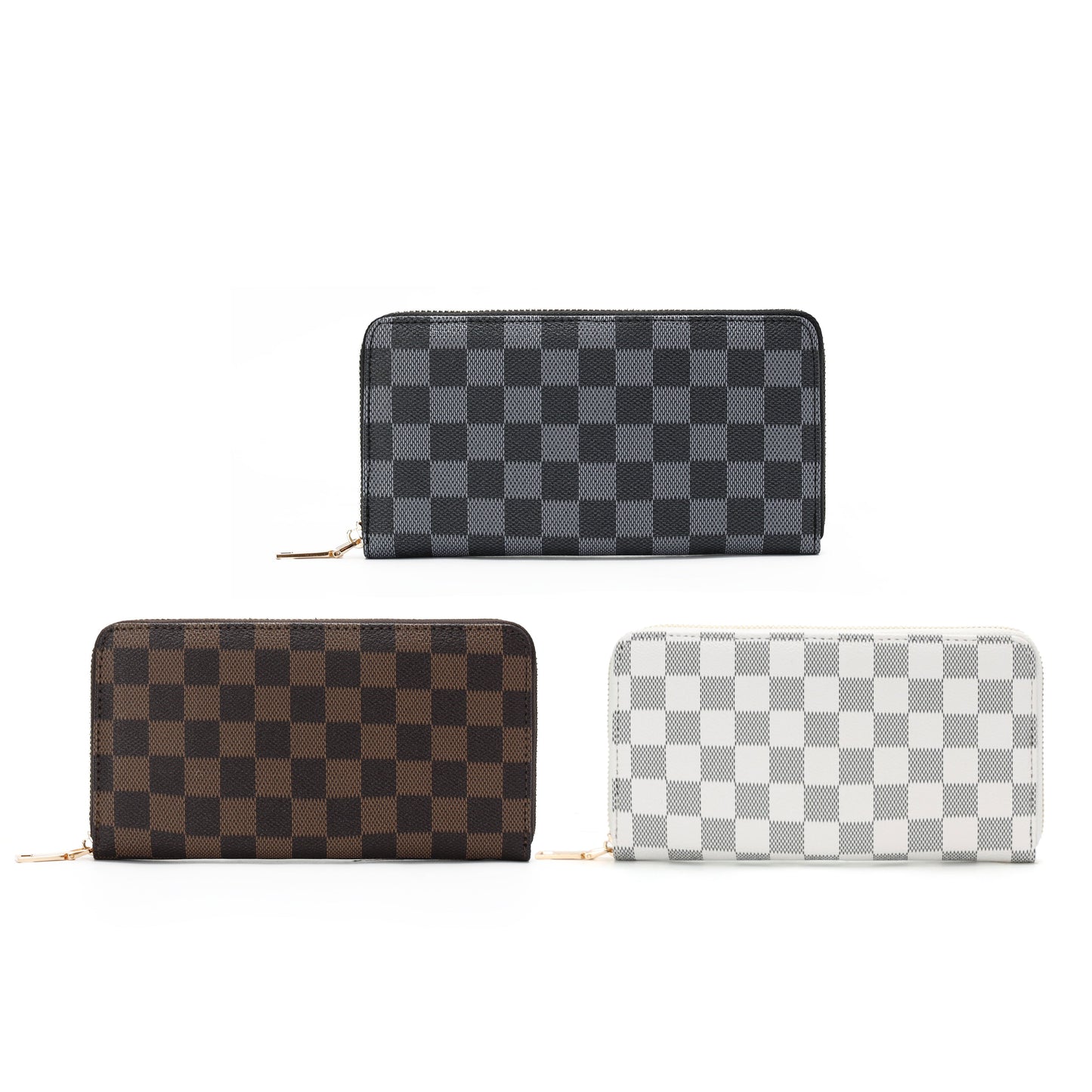 GESSY CHECKERED PRINT LONG PURSE IN COFFEE