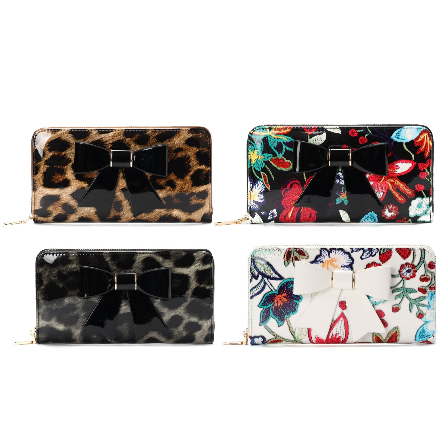 GESSY LEOPARD PRINT LONG PURSE WITH BOW TIE IN BROWN