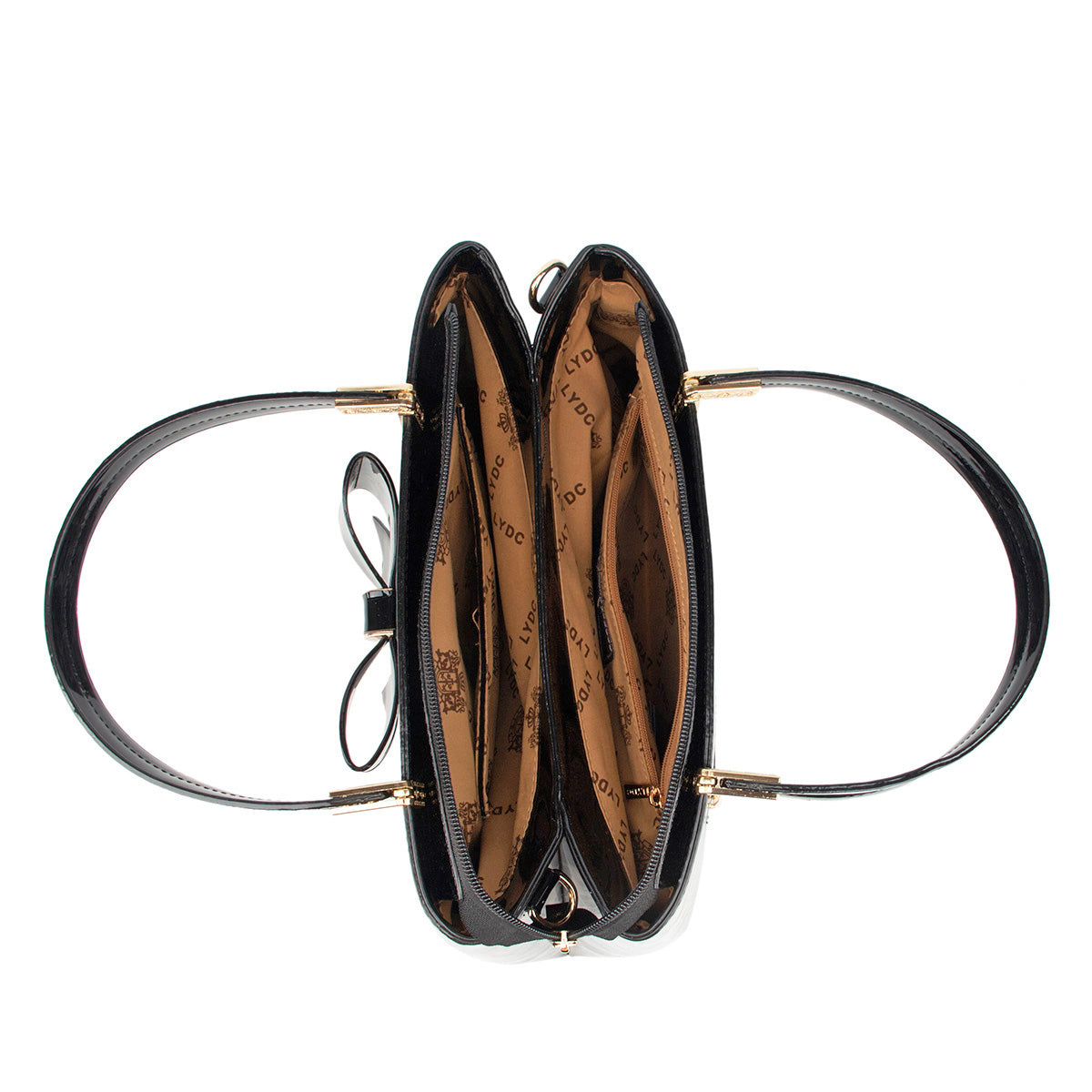 LYDC BOW DETAIL LEOPARD PATTERNED HANDBAG IN BLACK