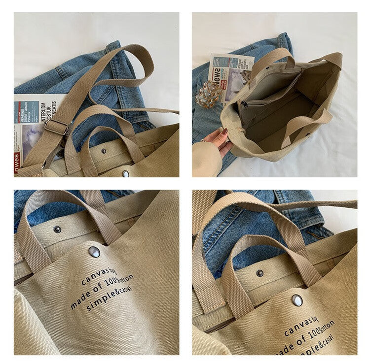 GESSY CANVAS LETTER PRINT TOTE BAG WITH SHOULDER STRAP