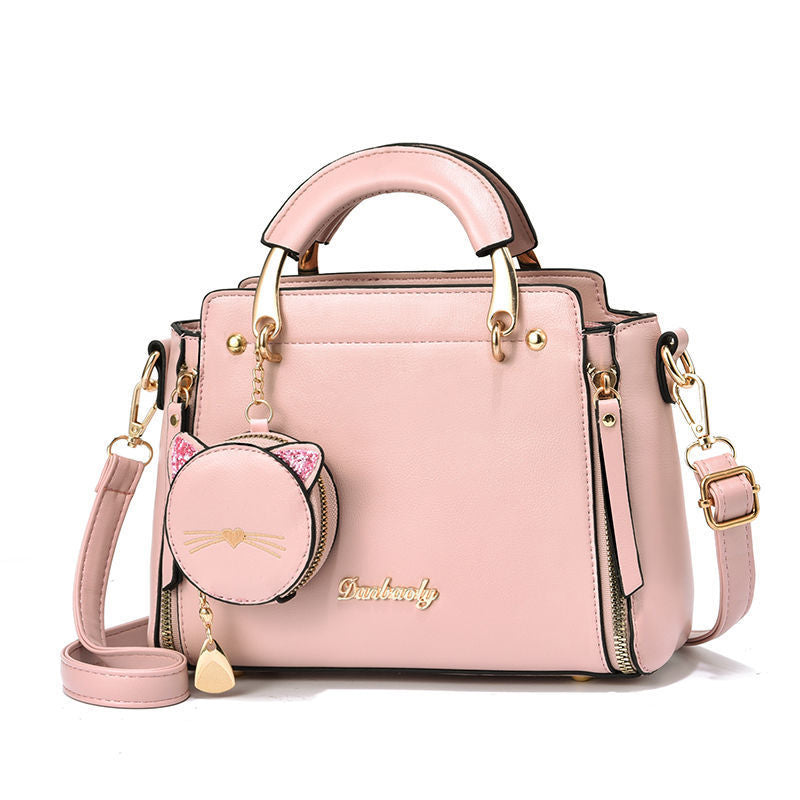 GESSY LEATHER METAL HANDLE BAG WITH KITTY COIN PURSE