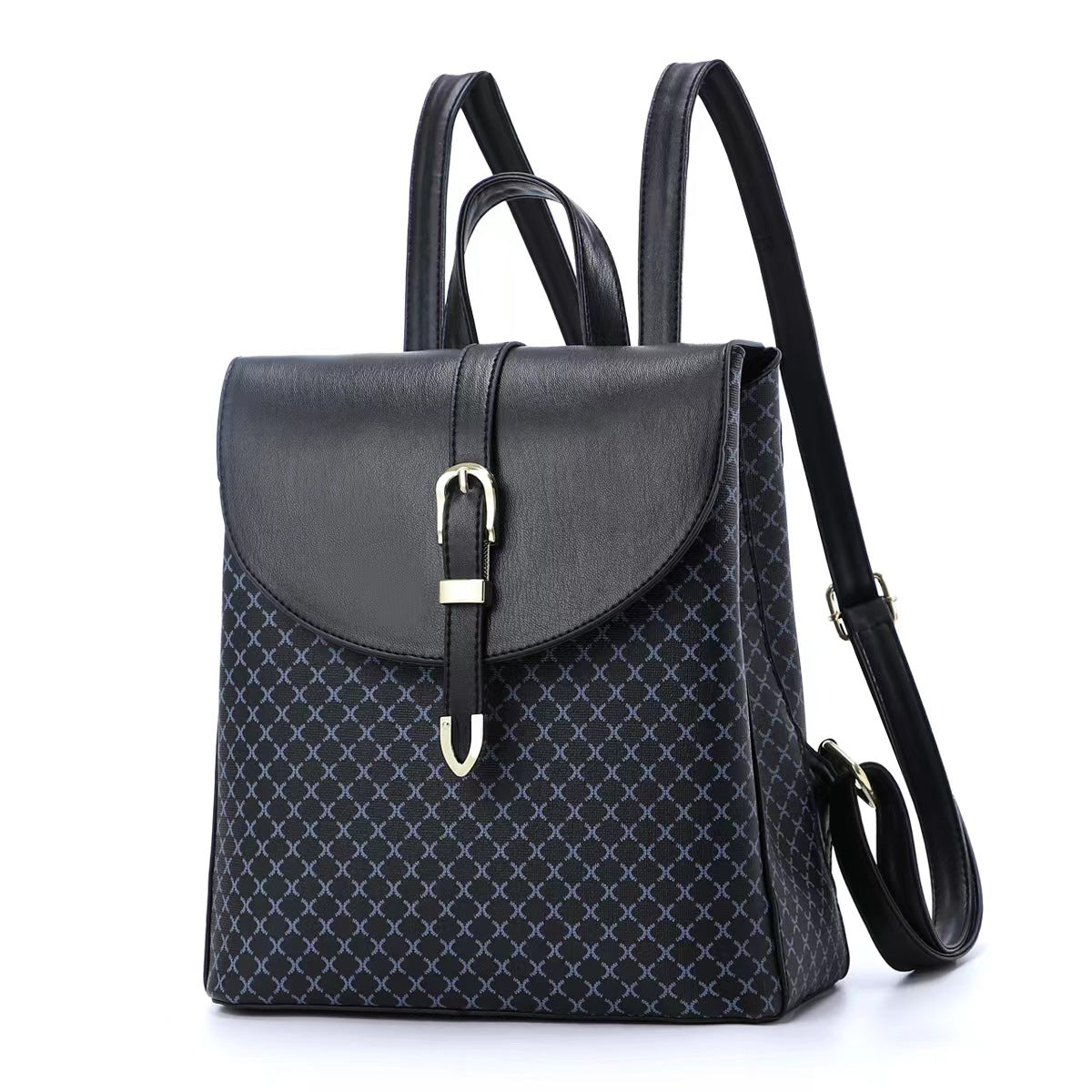 GESSY LATTICES PRINT FLAP BACKPACK IN BLACK