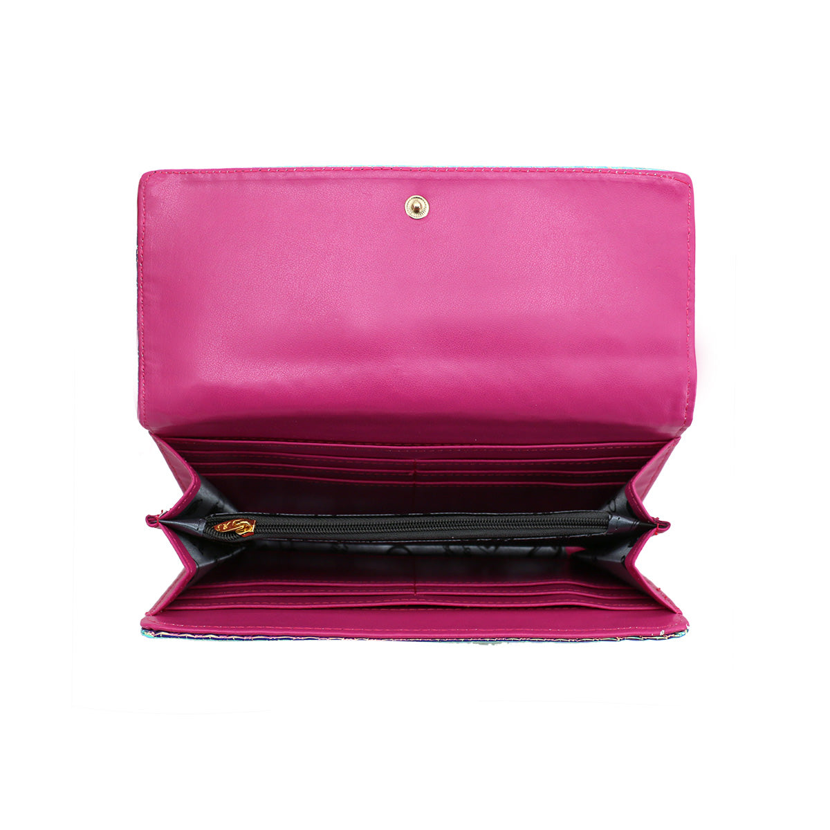 GESSY SOLID METALLIC LONG FOLD PURSE IN LASER PINK