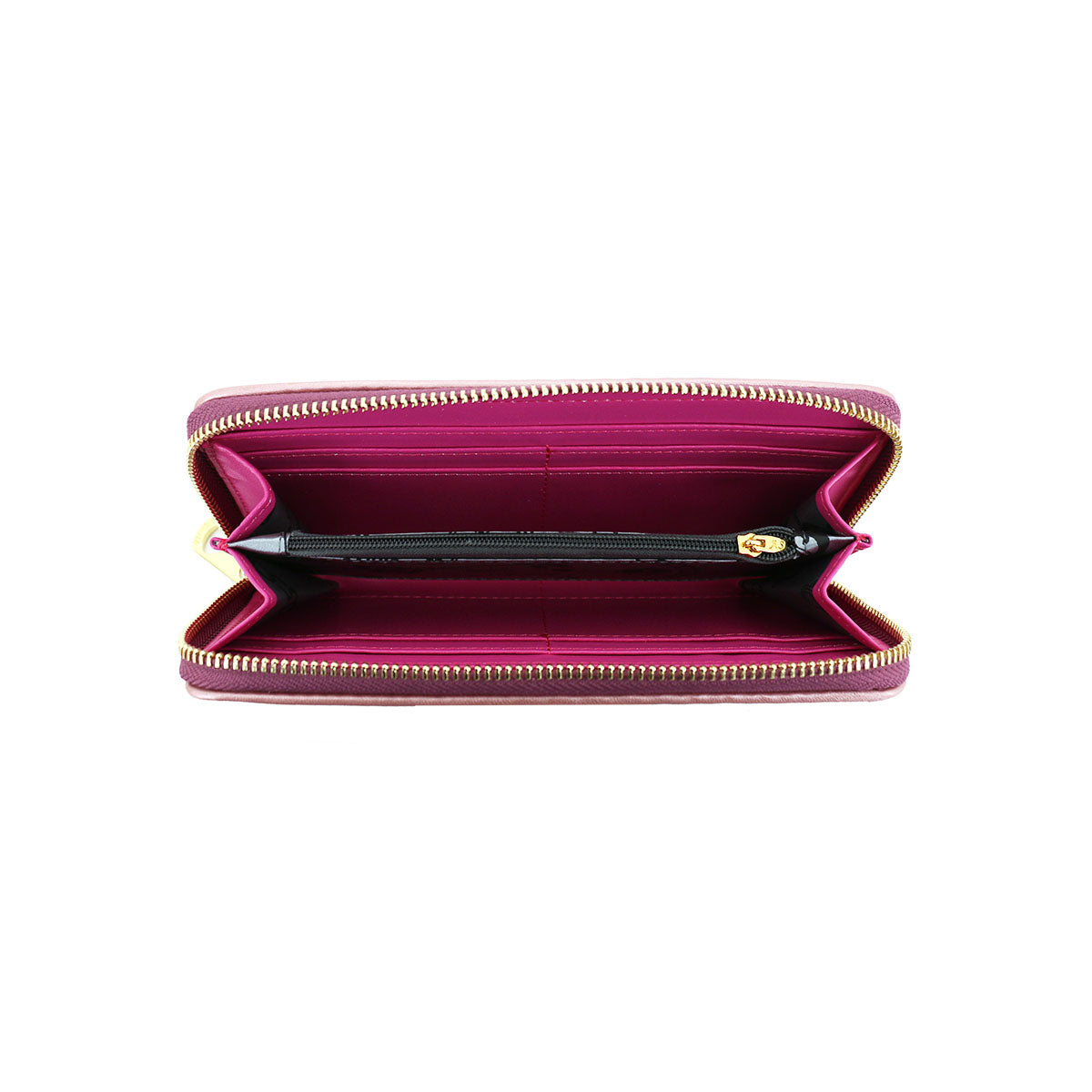 GESSY SINGLE ZIP GEOMETRIC METALLIC LONG PURSE IN LASER PINK