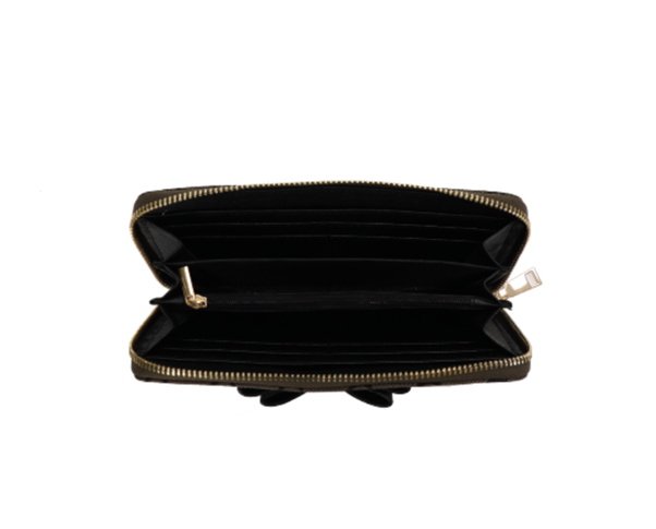GESSY LOGO PRINT LONG PURSE WITH BOW TIE IN COFFEE
