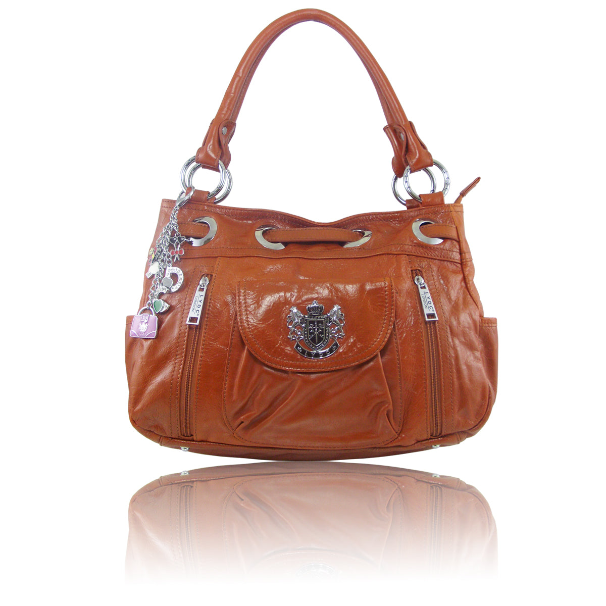LYDC REAL LEATHER FRONT POCKET HANDBAG IN LIGHT BROWN