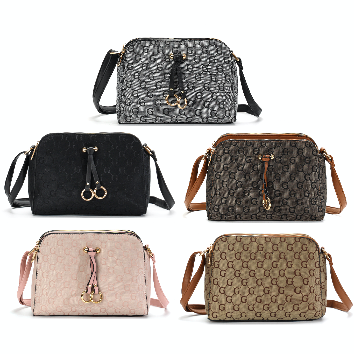 GESSY LOGO PRINT RING DECOR HANDBAG IN BROWN