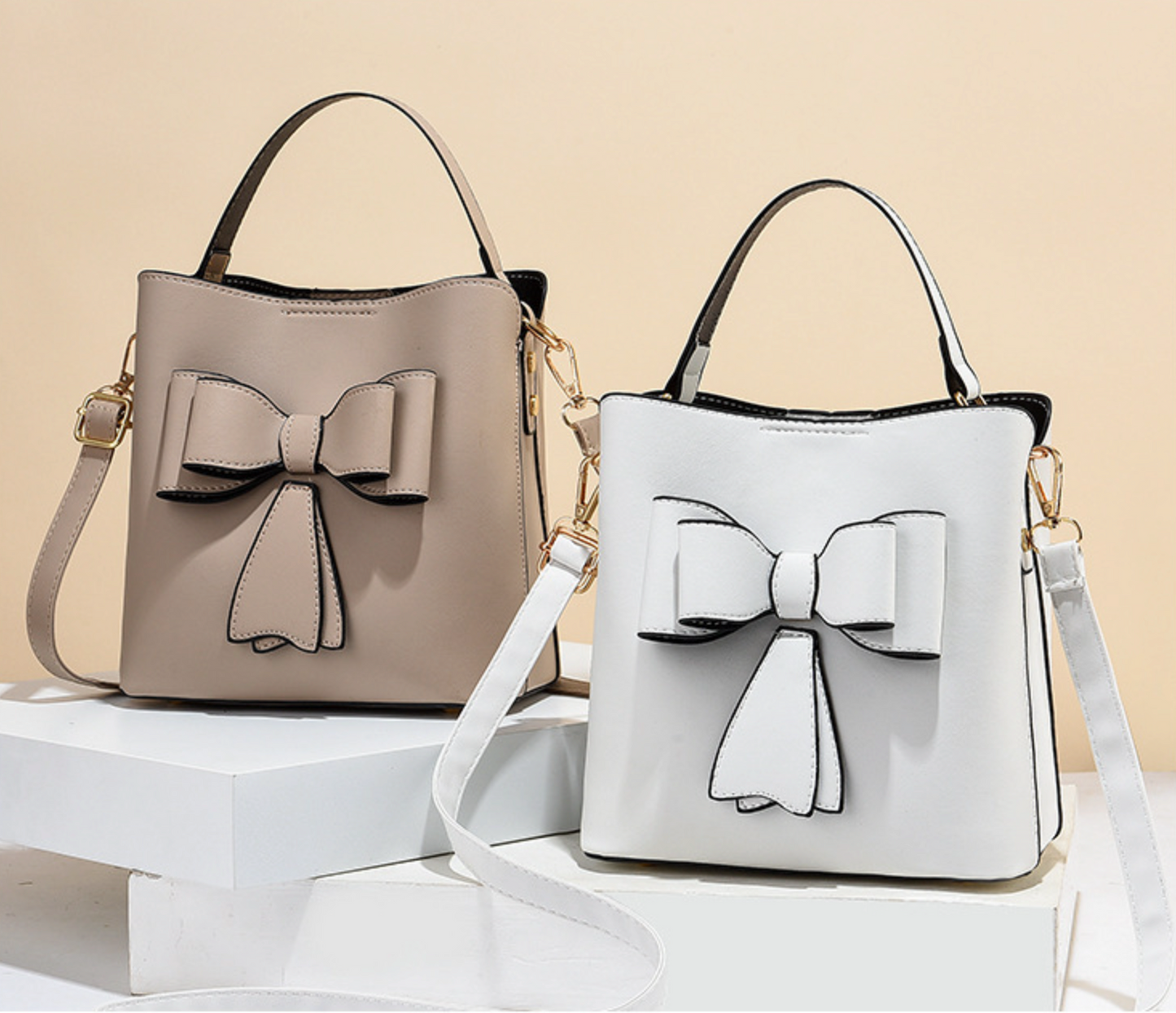 GESSY TOTE HANDBAG BOW TIE BAG OPTIONAL SHOULDER STRAP IN WHITE