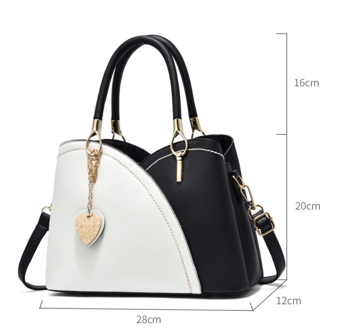 GESSY COLORBLOCK TOTE HANDBAG WITH HEART SHAPE PAD IN BLACK AND WHITE