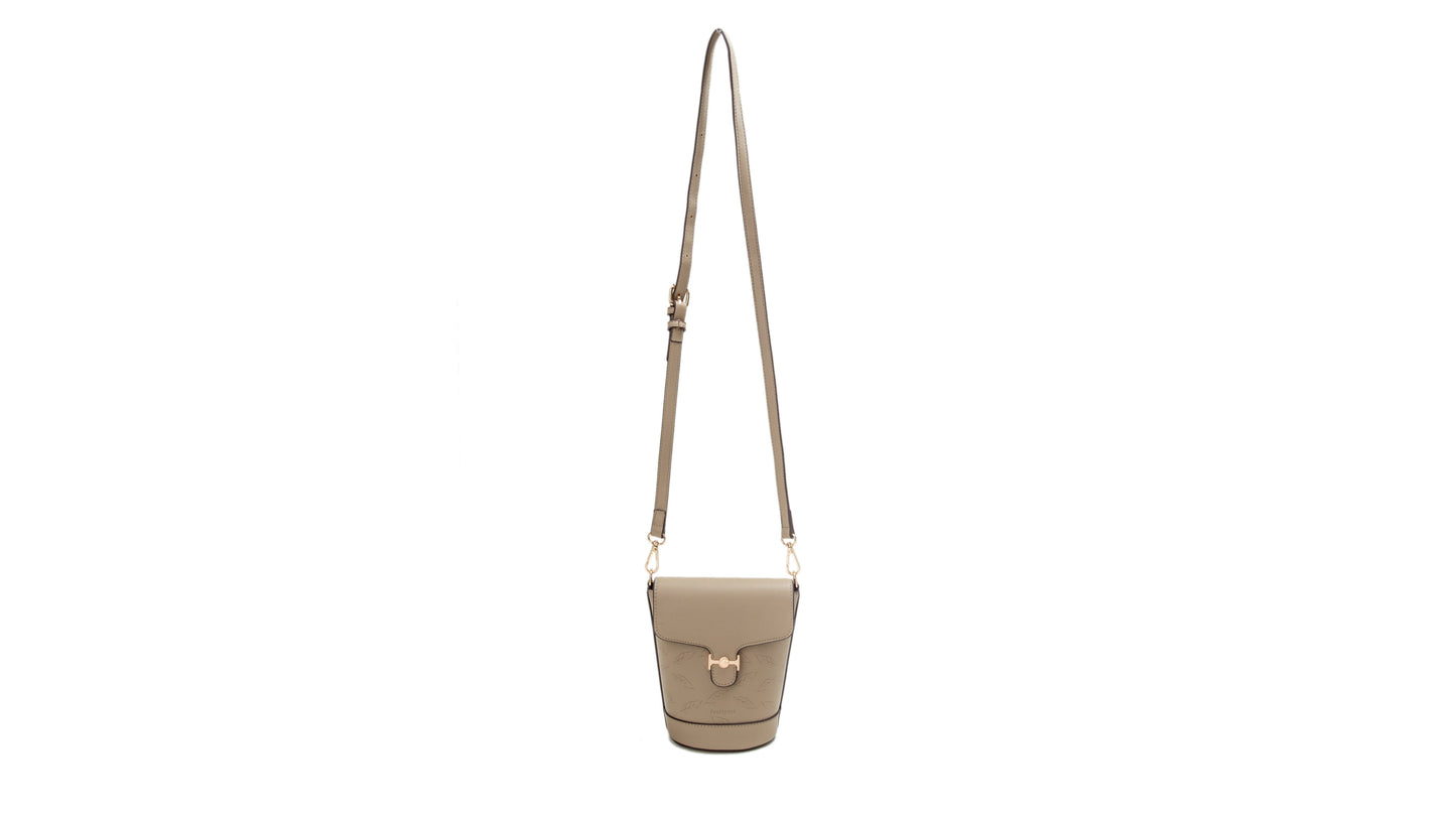 GESSY LEAF PRINT BUCKET BAG IN BROWN