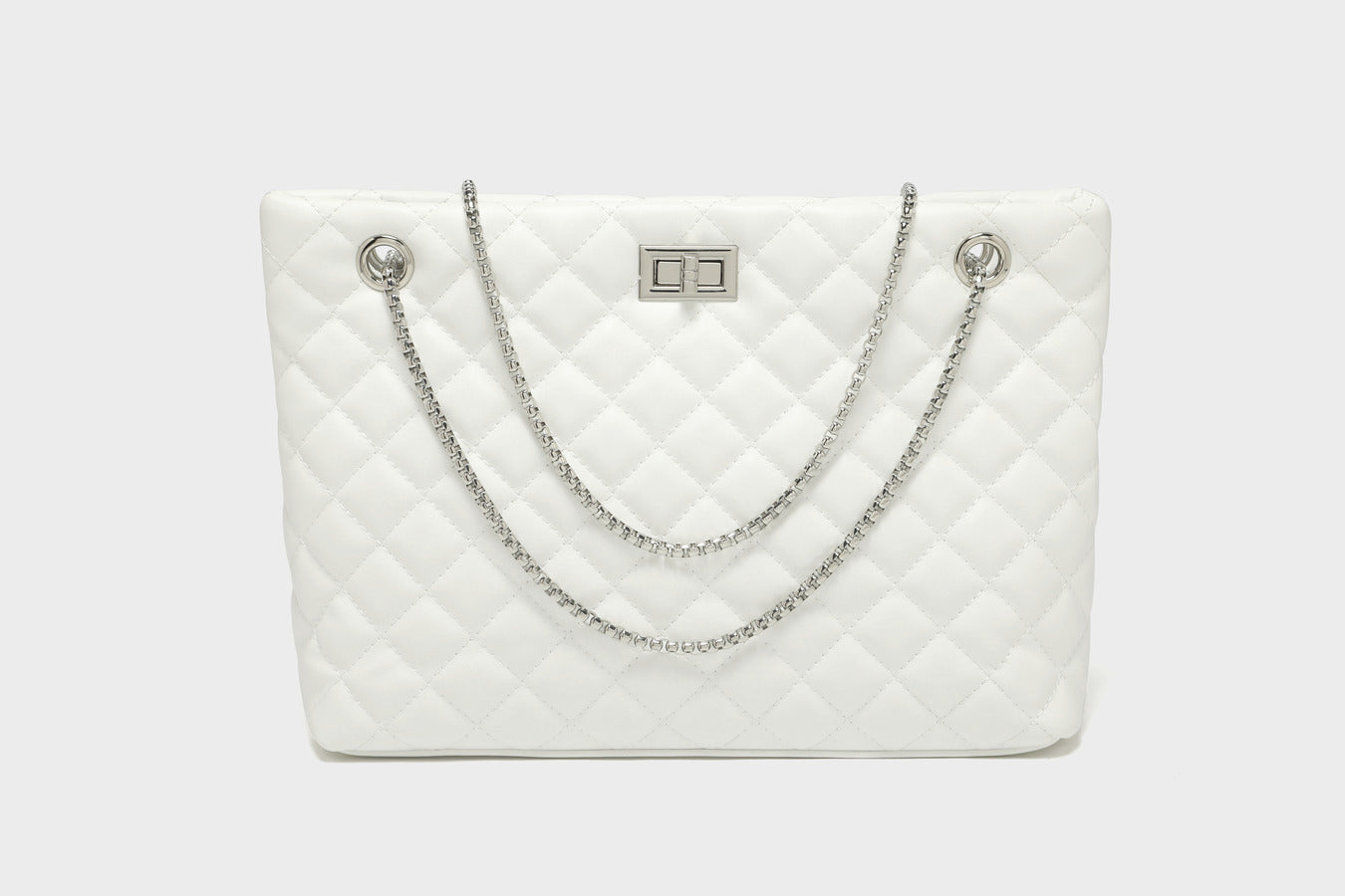 GESSY QUILTED DIAMOND SHAPE BIG CAPACITY TWIST LOCKER SQUARE BAG WITH CHAIN STRAP