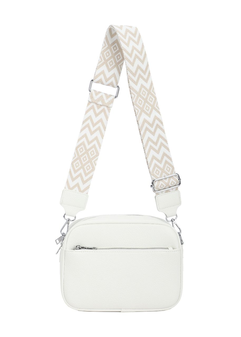 GESSY FRONT ZIP PU LEATHER CAMERA BAG WITH PATTERNED STRAP