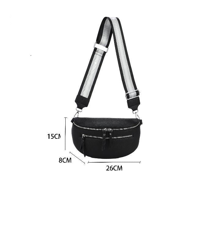 GESSY DOUBLE ZIP BELT WAIST BUM BAG WITH STRIP PATTERNED SHOULDER STRAP