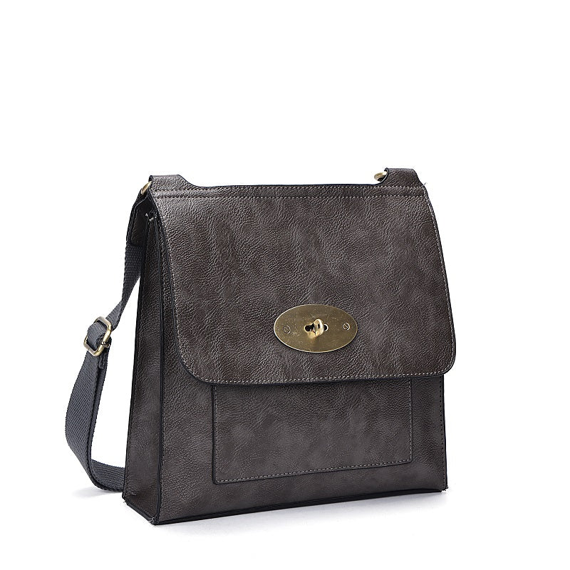 GESSY MESSENGER CROSS BODY BAG TWIST LOCKER IN GREY