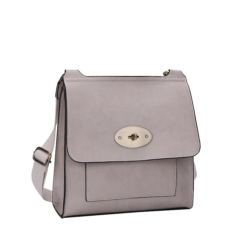GESSY MESSENGER CROSS BODY BAG TWIST LOCKER IN LIGHT GREY