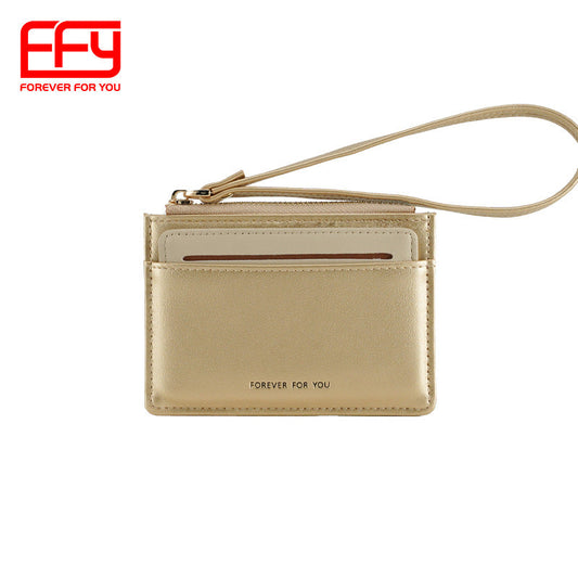 GESSY MULTI-LAYER CARD HOLDER WITH LANYARD IN GOLD