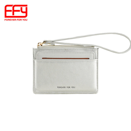 GESSY MULTI-LAYER CARD HOLDER WITH LANYARD IN SILVER