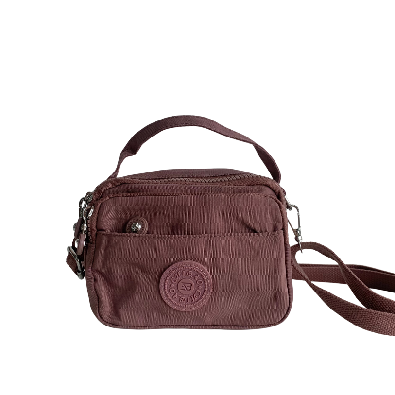 GESSY SMALL WATERPROOF UNISEX TOP HANDLE NYLON CROSSBODY BAG IN DARK PINK