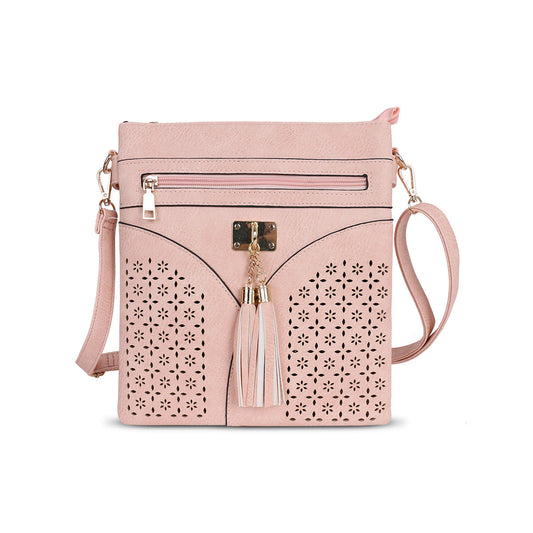 GESSY LASER CUT-OUT PATTERN CROSSBODY BAG IN PINK