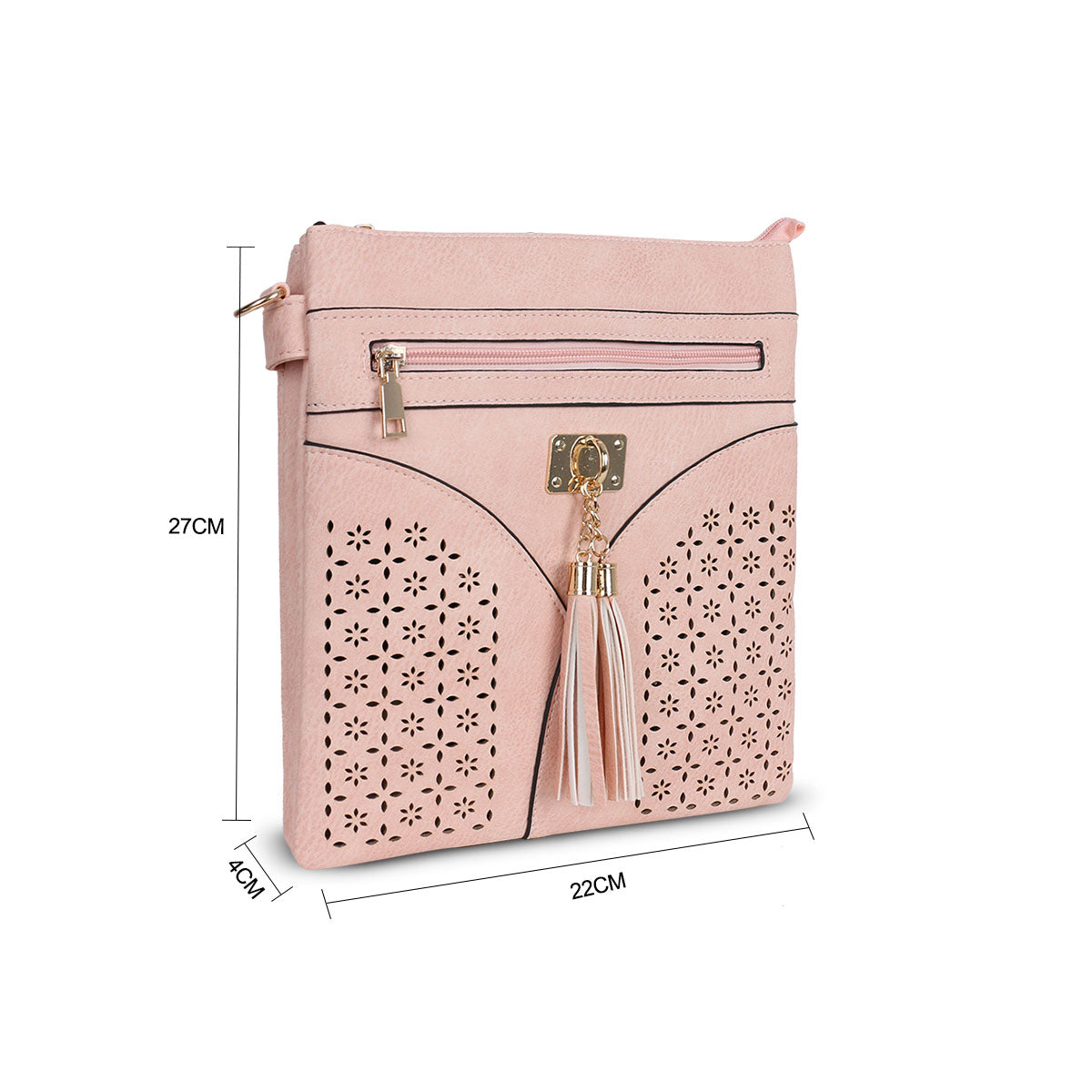 GESSY LASER CUT-OUT PATTERN CROSSBODY BAG IN PINK