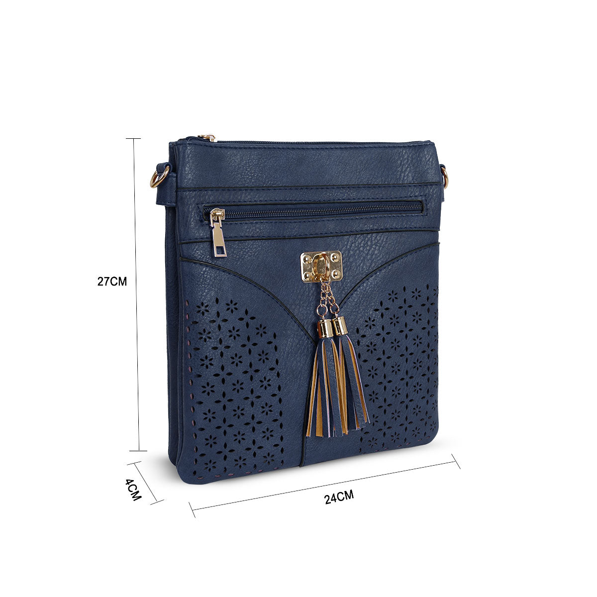 GESSY LASER CUT-OUT PATTERN CROSSBODY BAG IN BLUE