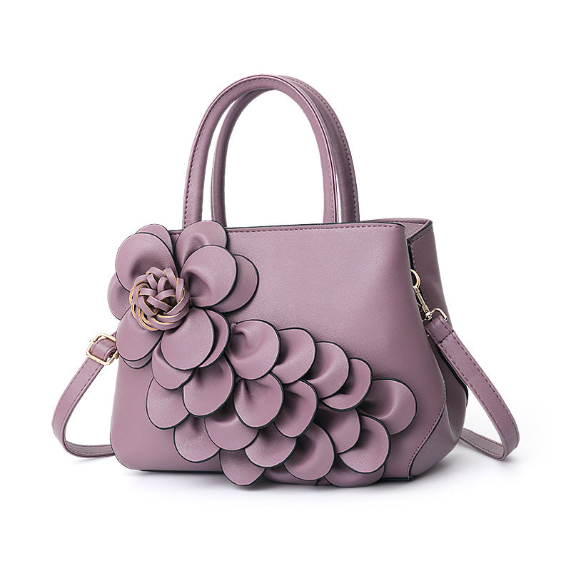 GESSY PU LEATHER 3D FLOWER DECOR HANDBAG TOTE BAG