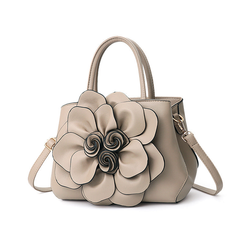 GESSY PU LEATHER BIG ROSE 3D FLOWER DECOR HANDBAG TOTE BAG