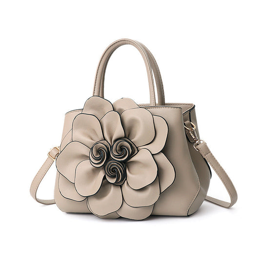 GESSY PU LEATHER BIG ROSE 3D FLOWER DECOR HANDBAG TOTE BAG