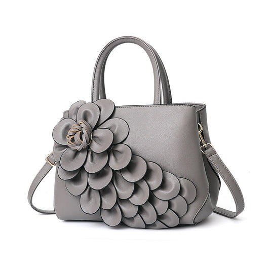 GESSY PU LEATHER 3D FLOWER DECOR HANDBAG TOTE BAG