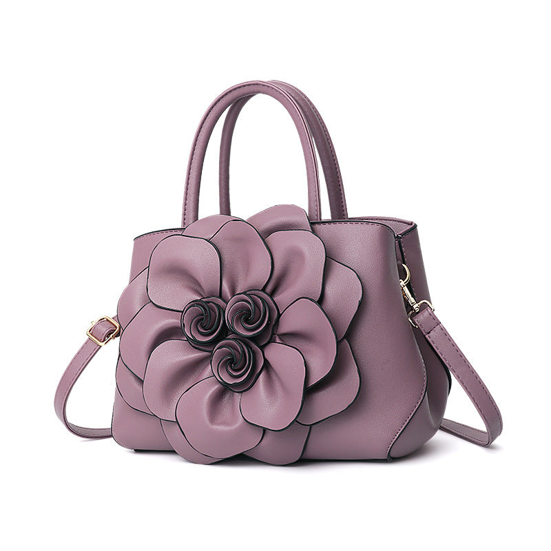 GESSY PU LEATHER BIG ROSE 3D FLOWER DECOR HANDBAG TOTE BAG