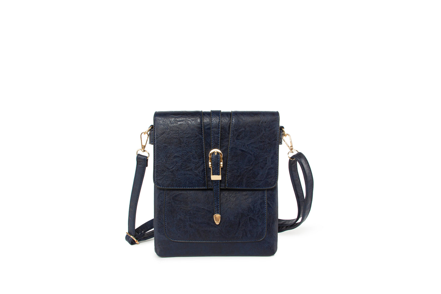 GESSY METAL DETAIL SNAP CROSS BODY FLAP BAG IN BLUE