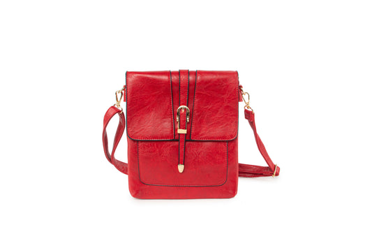 GESSY METAL DETAIL SNAP CROSS BODY FLAP BAG IN RED