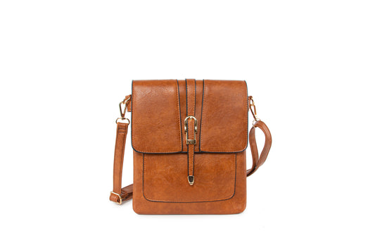 GESSY METAL DETAIL SNAP CROSS BODY FLAP BAG IN TAN