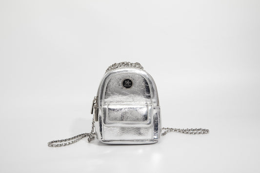 GESSY CHAIN STRAP SMALL BACKPACK IN SILVER