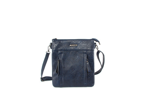GESSY FRONT DOUBLE ROW VERTICAL ZIP CROSS BODY BAG IN NAVY