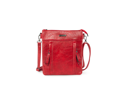 GESSY FRONT DOUBLE ROW VERTICAL ZIP CROSS BODY BAG IN RED