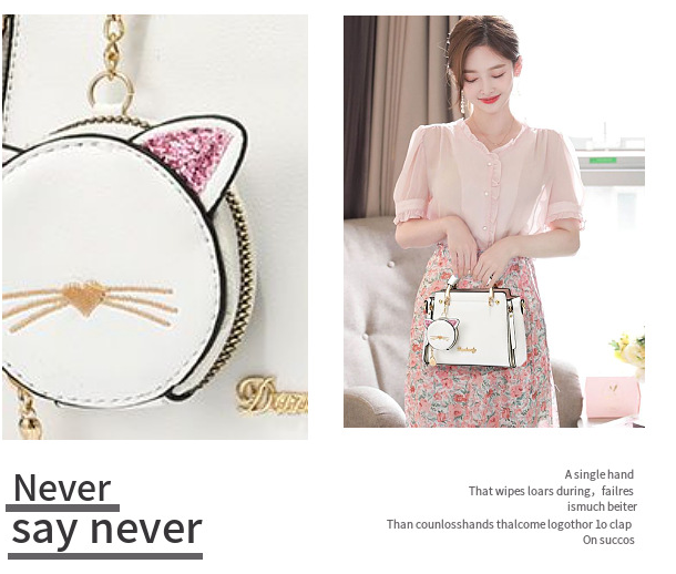 GESSY LEATHER METAL HANDLE BAG WITH KITTY COIN PURSE