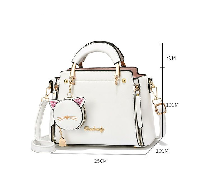 GESSY LEATHER METAL HANDLE BAG WITH KITTY COIN PURSE
