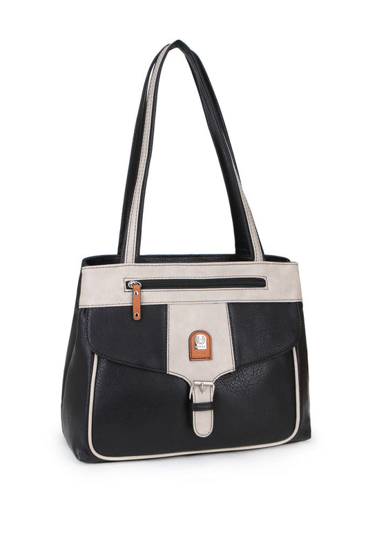 GESSY BIG CAPACITY COLORBLOCK BAG IN BLACK/APRICOT