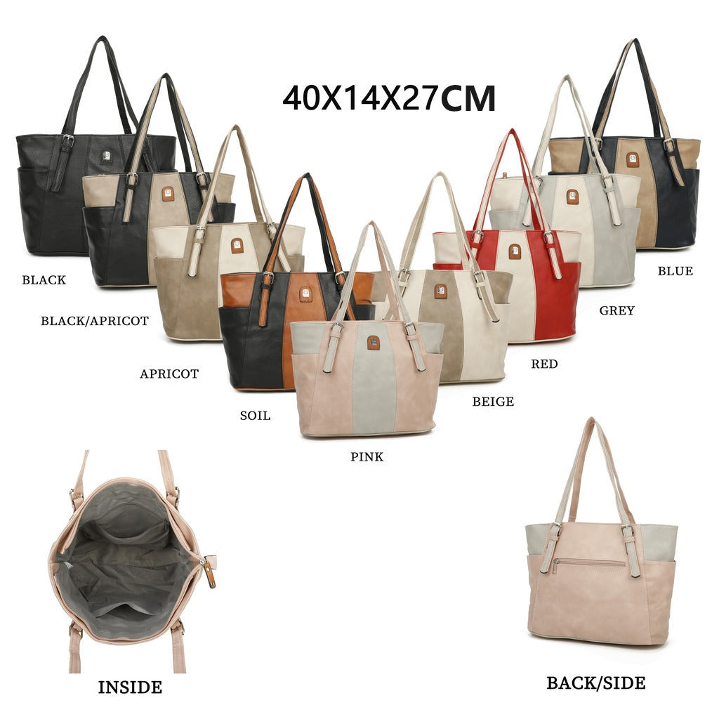 GESSY LARGE CAPACITY COLORBLOCK HANDBAG IN SOIL