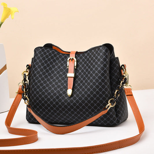 GESSY LEATHER PRINT HANDBAG IN BLACK
