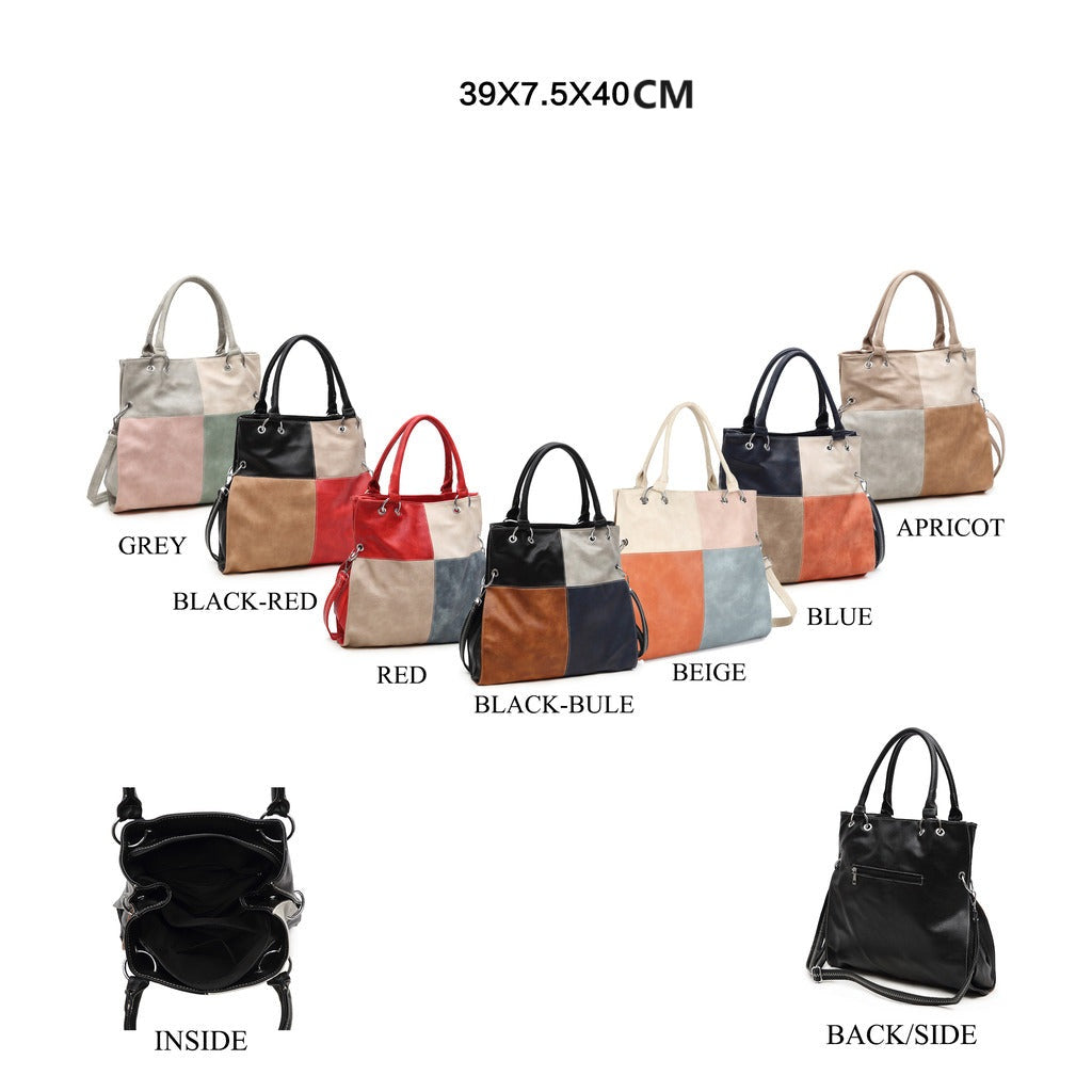 GESSY COLORBLOCK DOUBLE STRAP HANDBAG IN BLACK/RED