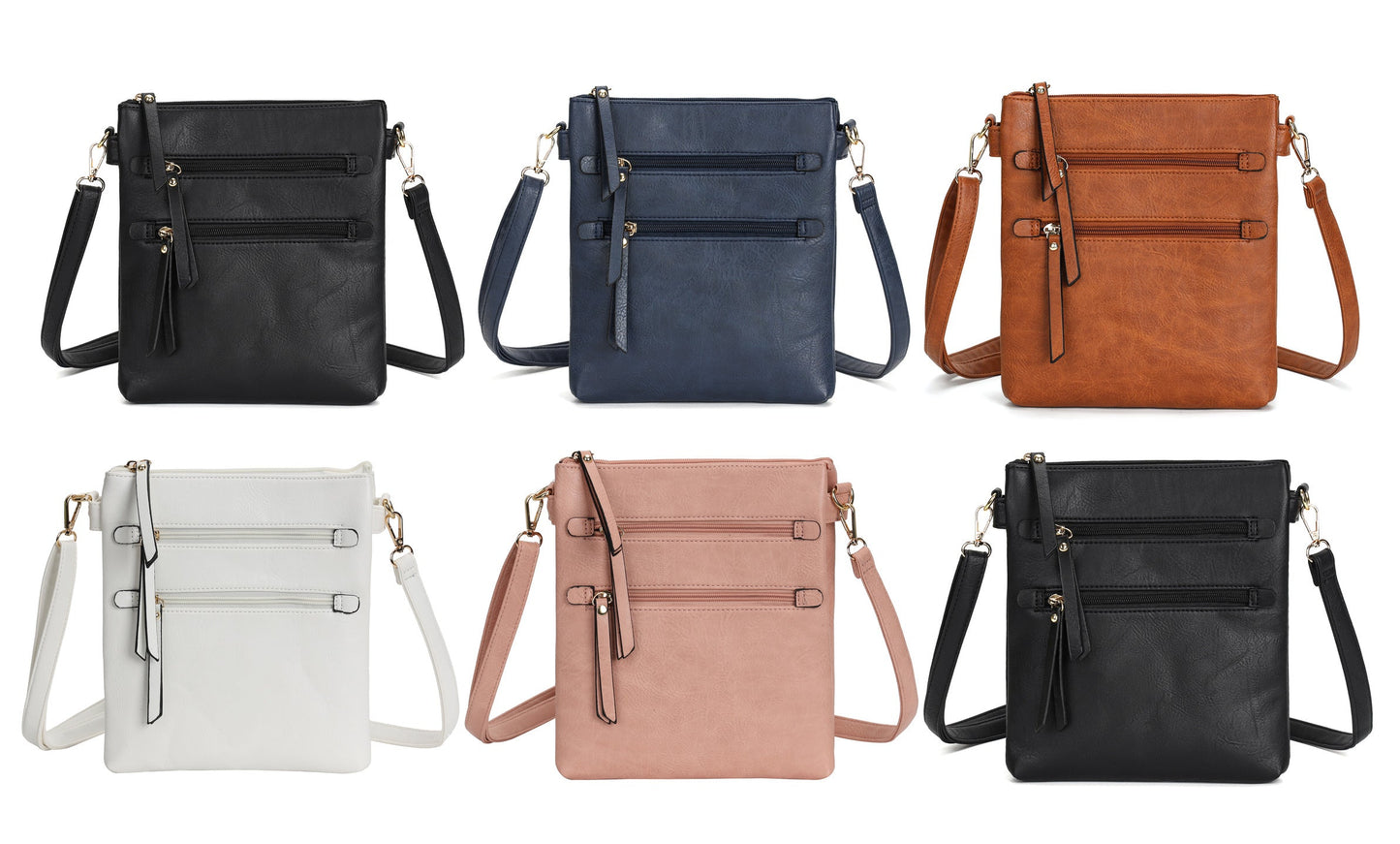 GESSY DOUBLE ROW ZIP CROSSBODY BAG IN NAVY