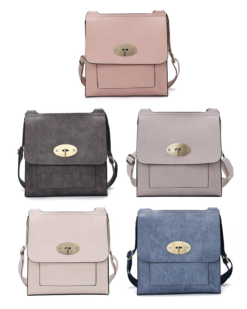 GESSY MESSENGER CROSS BODY BAG TWIST LOCKER IN GREY