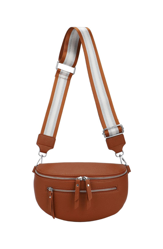 GESSY DOUBLE ZIP BELT WAIST BUM BAG WITH STRIP PATTERNED SHOULDER STRAP