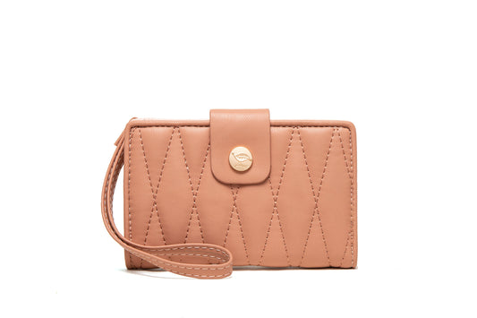 GESSY DIAMOND SHAPE QUILTED MEDIUM CLUTCH PURSE IN ORANGE
